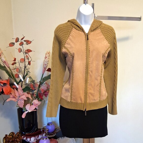 NWT Women's Yellow Camel Zip-Up Hooded Cardigan Knitwear Sweater 6 S - Picture 5 of 9